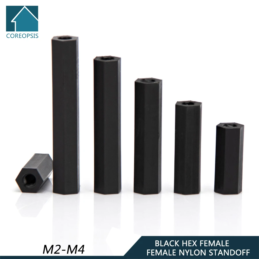 

M4 Black Hex Nylon Standoff Spacer Column Female to Female Screw Flat Head Nylon Plastic Spacing Screws Nuts