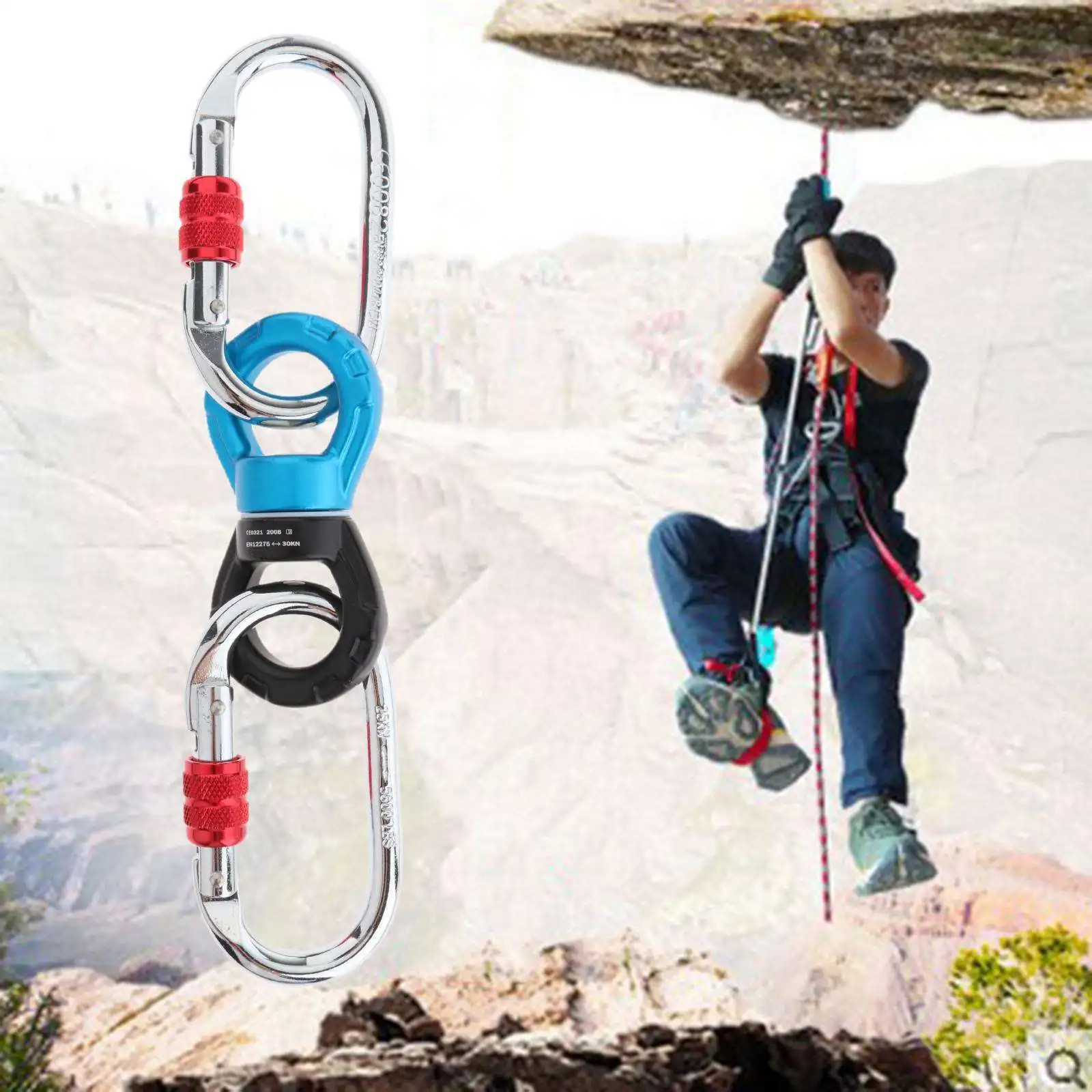 

Верёвочное вертлюжное безопасное вращающееся устройство карабин-подвес 30kN для скалолазания