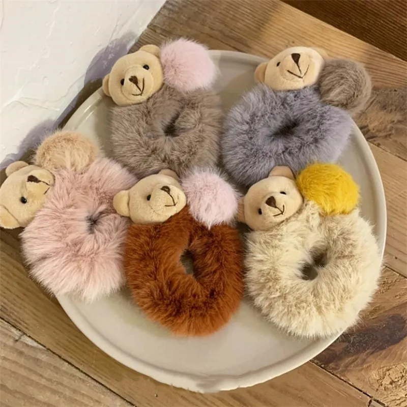 Помпон меховые резинки для волос конский хвост держатель женщин девушек ручная