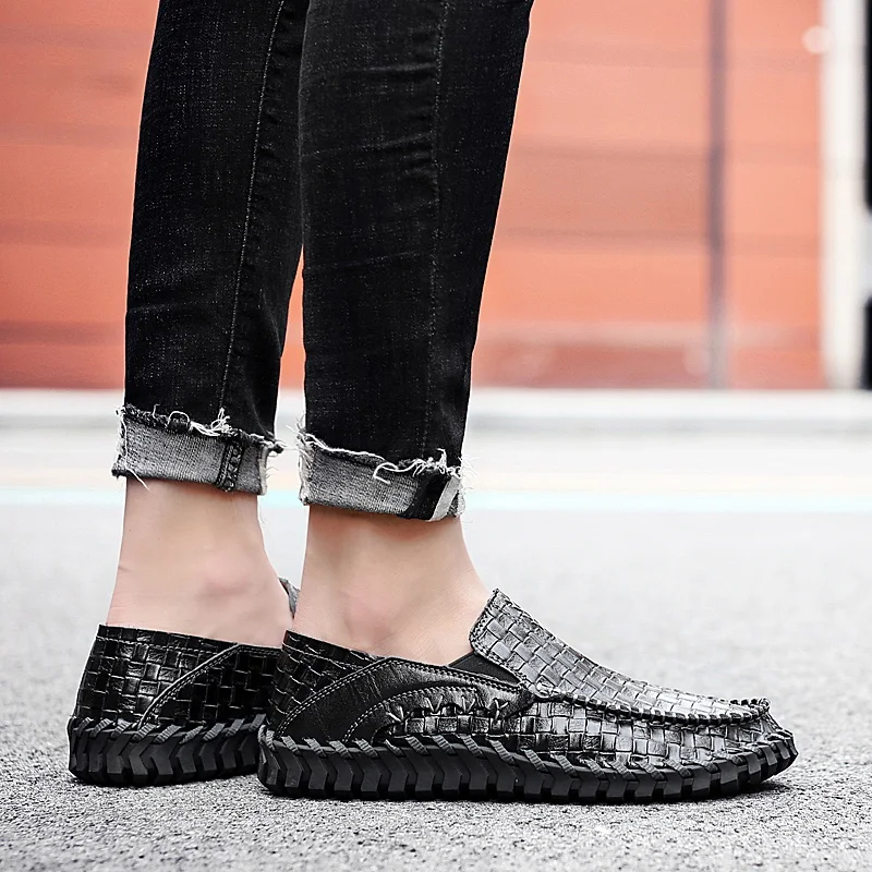 Кроссовки мужские кожаные дышащие удобные сникерсы на платформе плоская подошва