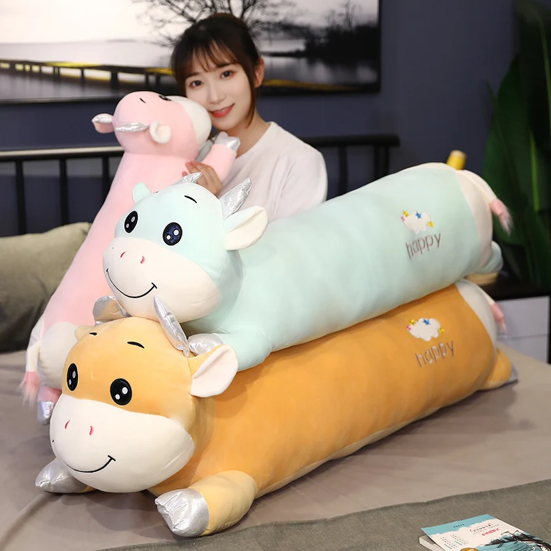 

1pc 70-130CM kawaii Smile Lying Cow Plush Toys Stuffed Soft Animal Cattle Pillow for Children Kids Home Decor Birthday Gifts