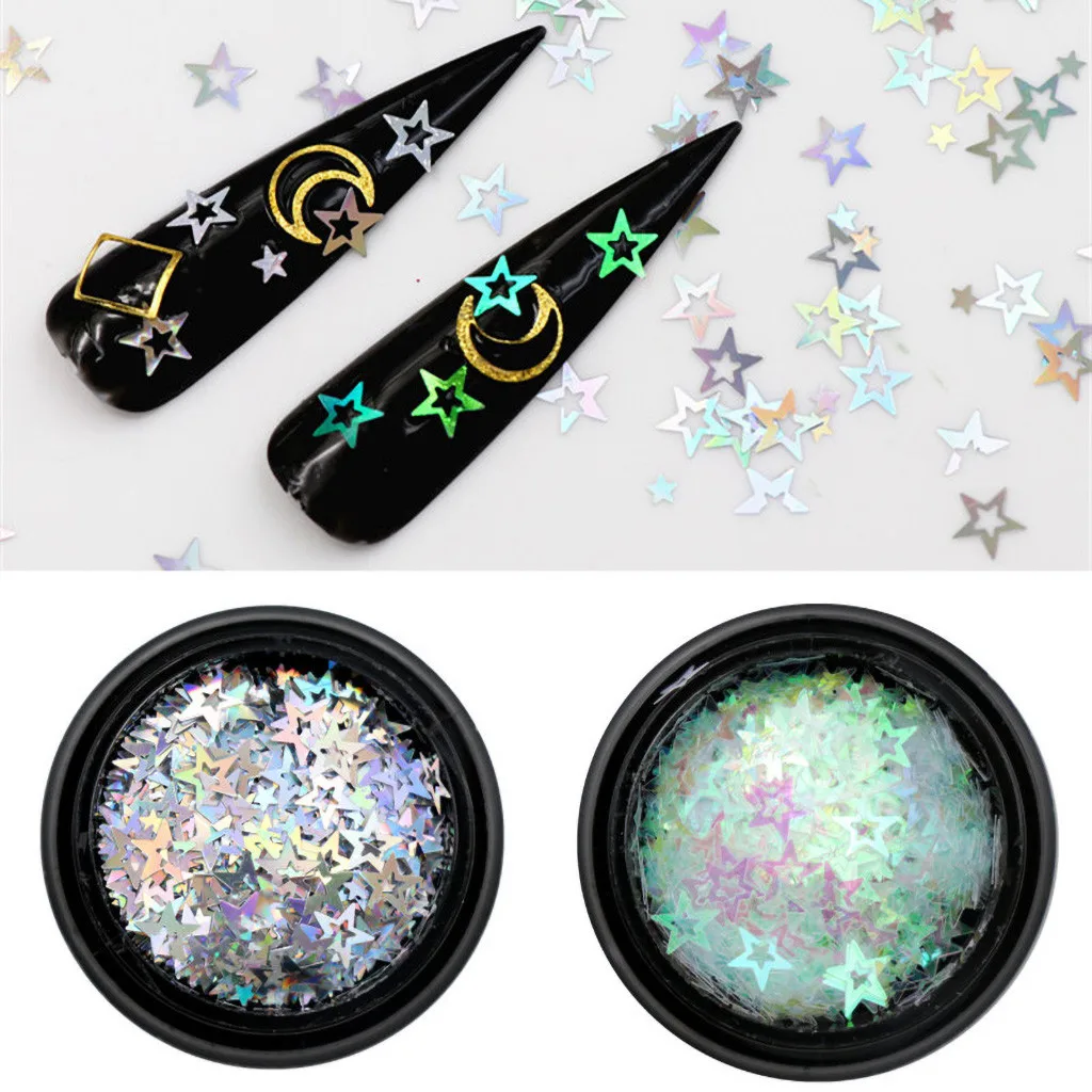 1 Box Of PVC Pentagonal Nail Stickers Star Sequins Nails Art Deco Flash Set Mermaid Sparkling | Красота и здоровье