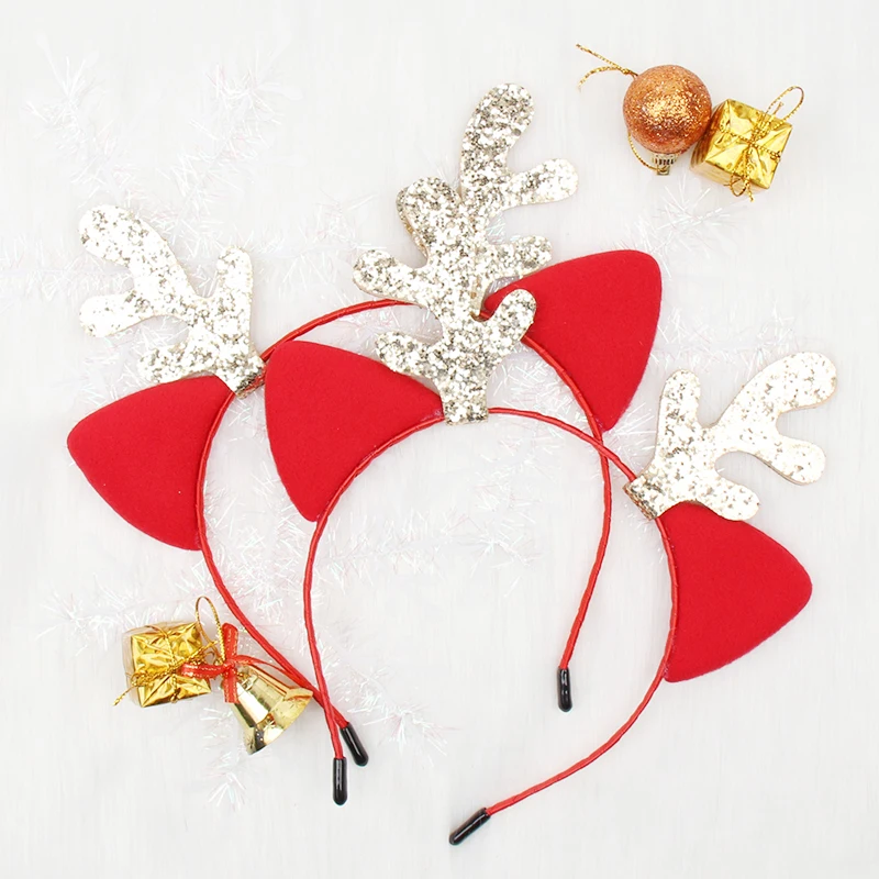 CN блестящая Новогодняя повязка на голову для девочек детские милые красные уши
