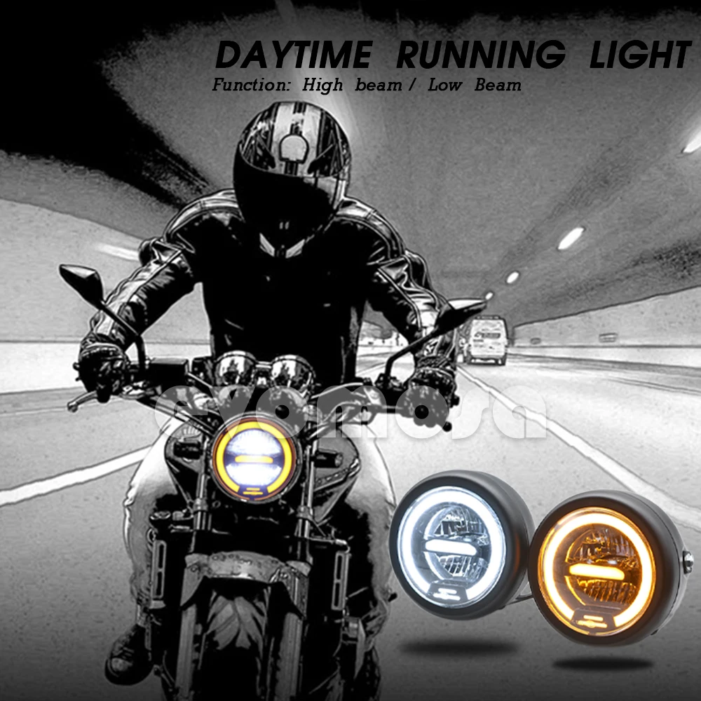 Универсальная светодиодная фара Hi & low beam для Honda Kawasaki Yamaha Victory Cafe Racer 6 5 дюйма| |