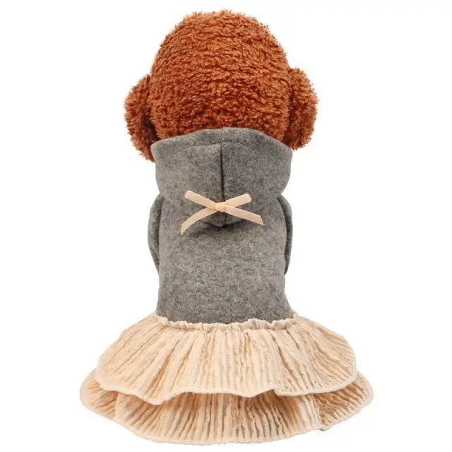 

Teddy pet dog clothes during the spring and autumn outfit small dogs gray woolen cloth skirt dress cake skirt