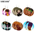 SOMESOOR напечатанные африканские королевские деревянные висячие серьги афроцентрические головные уборы дизайн натуральных волос Висячие уши для черных женщин Подарки