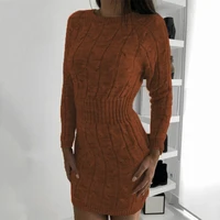 high quality women round sweater dresses winter warm autumn long sleeved solid color waist simple fashion casual sweater dress