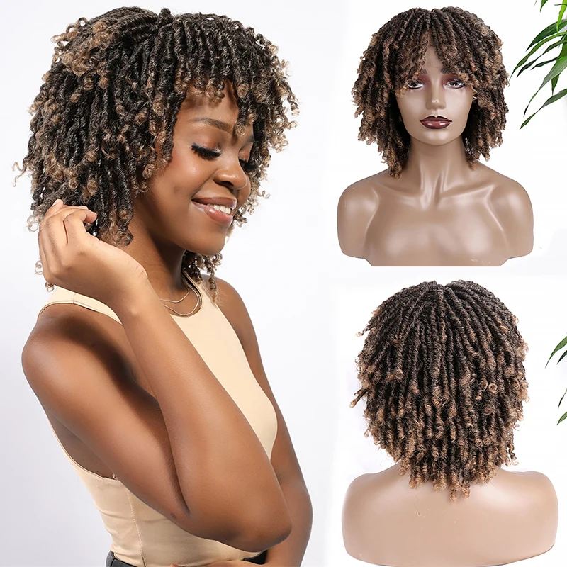 Julianna Kanekalon Good Quality Synthetic Faux Goddess Locs Hair Wig Dread Lock Black Curly Female Short Afro Women'S Wigs