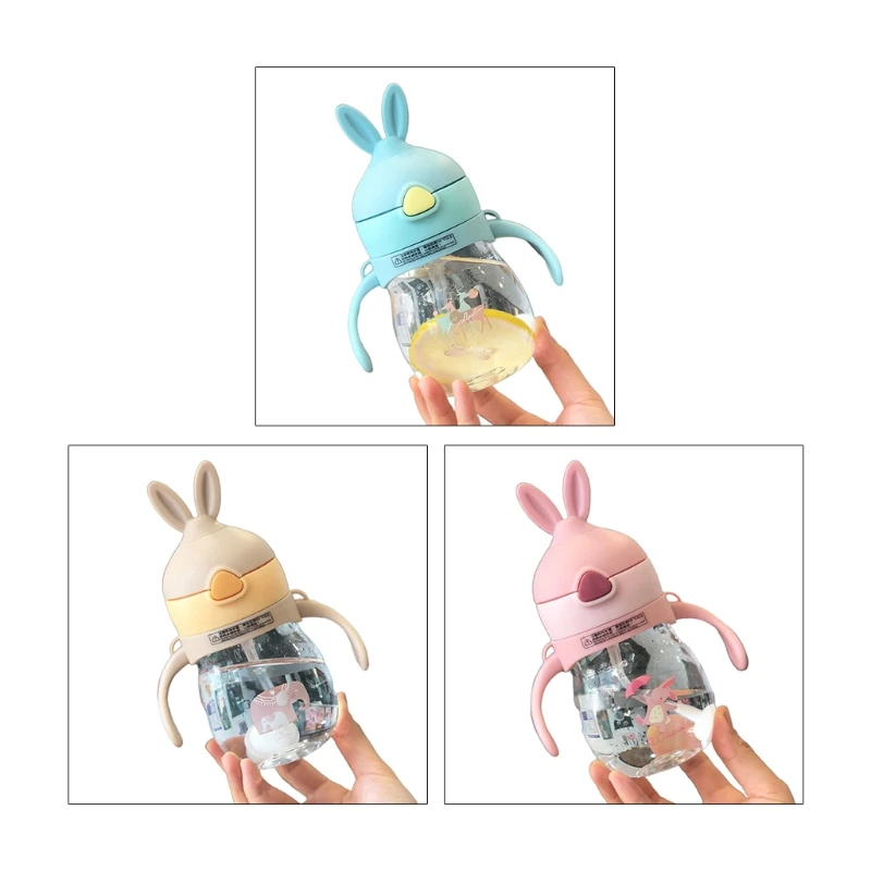 

67JC 270ml Kids Water Sippy Cup Cartoon Rabbit Baby Gravity Ball Straw Water Bottle