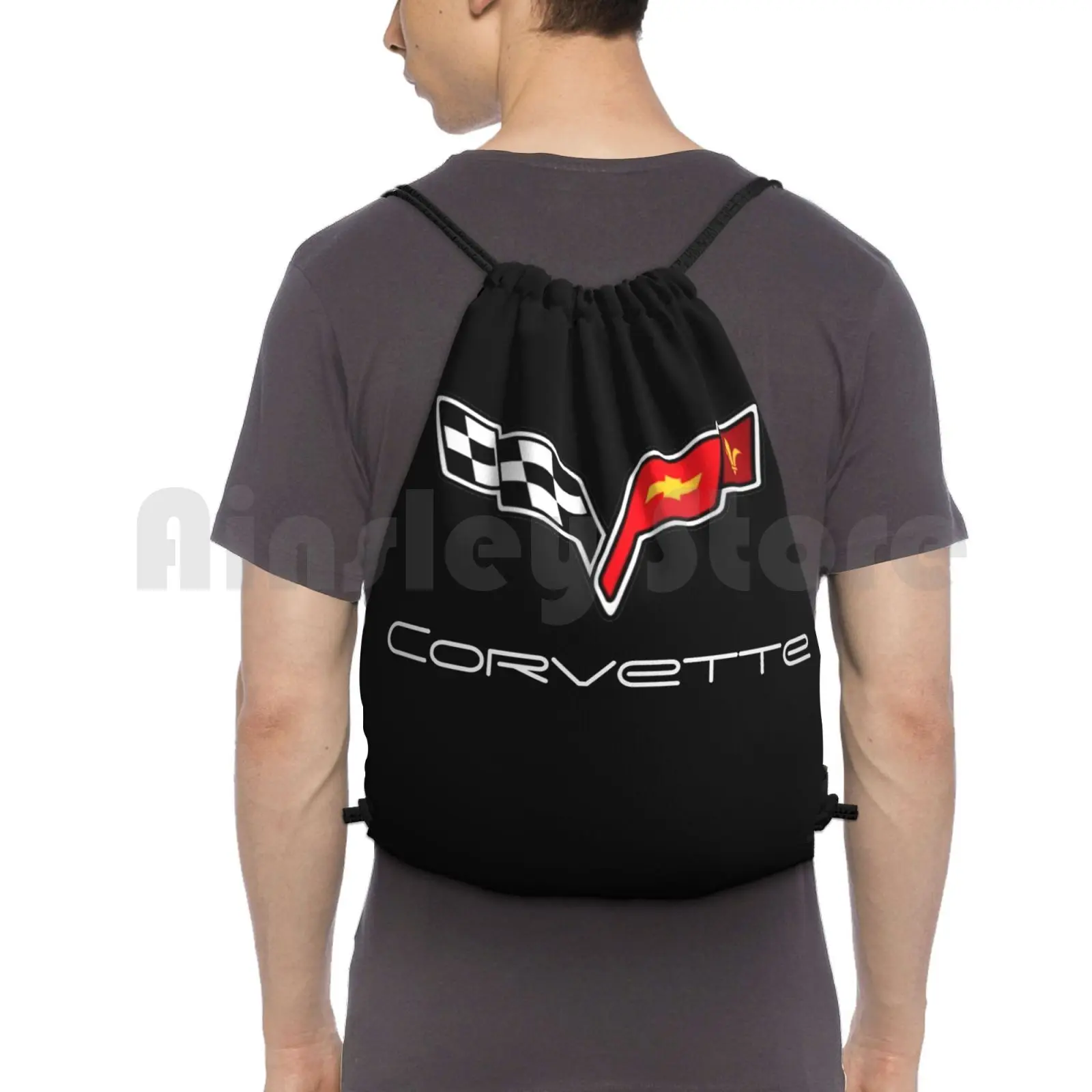 

Corvette Logo Backpack Drawstring Bag Riding Climbing Gym Bag Lap Top Corvette Chevy Stingray Vintage Muscle Car Muscle