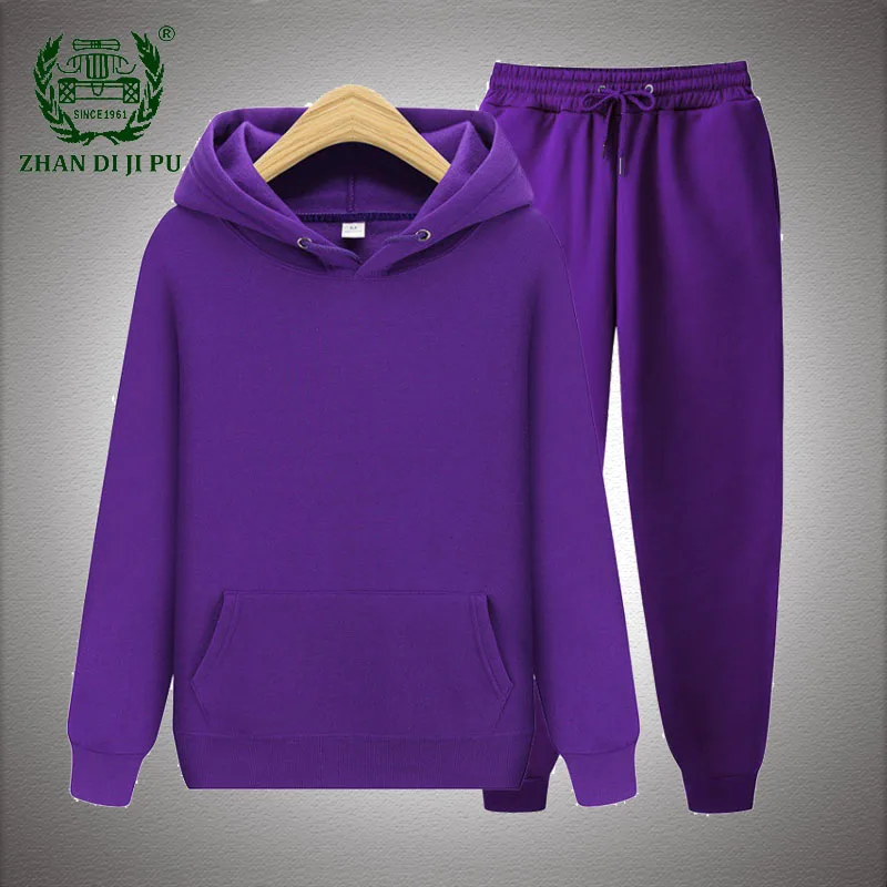 

Sportswear Sets Men Solid Color Streetwear Hooded Sweatshirts Fleece Warm Joggers Male Hoodies+Sweatpants 2 Pcs Suit Ropa Hombre