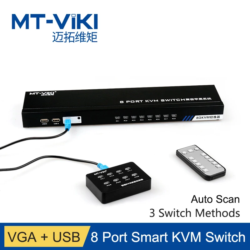 MT-Viki 8-портовый KVM переключатель VGA USB ИК-пульт дистанционного управления