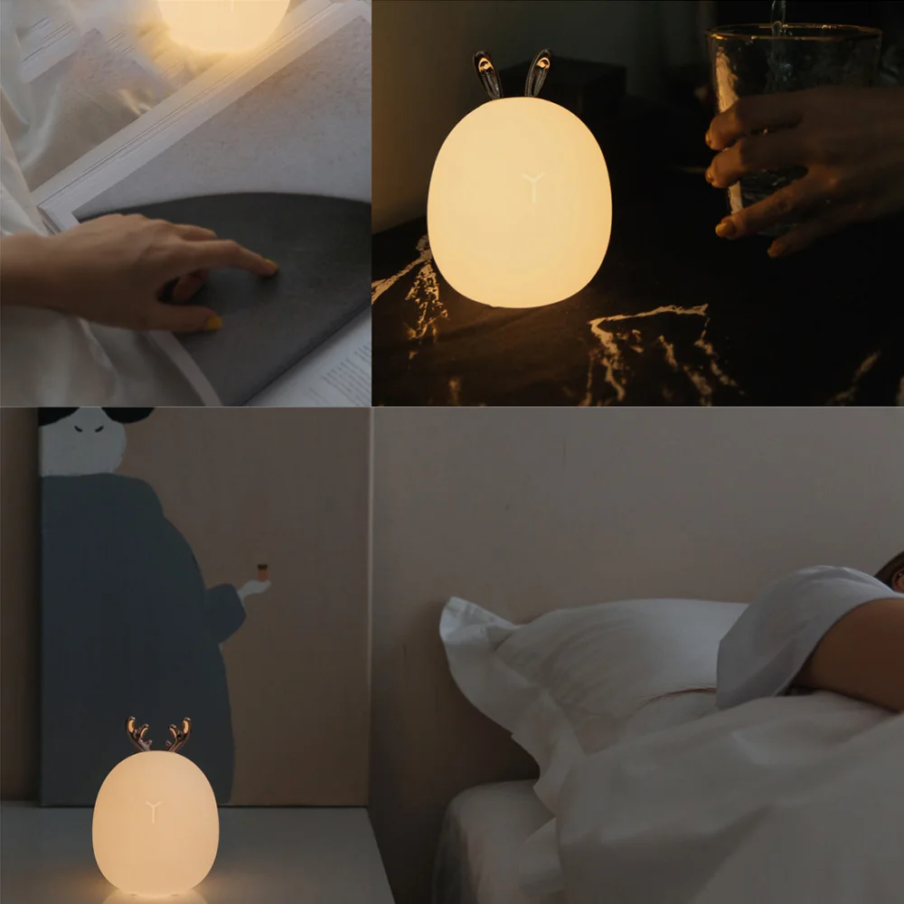 Светодиодный ночсветильник с оленем и кроликом силиконовый мультяшный