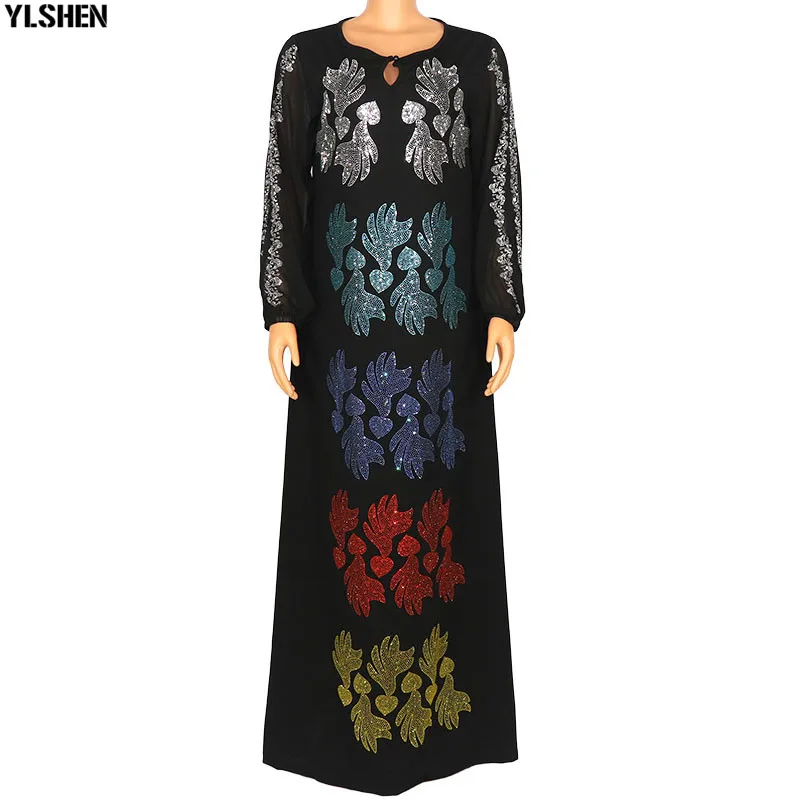 

African Style Dresses for Women Fashion Bazin Hot Drilling Boubou Robe Africaine Femme Muslim Dress Dashiki Gown Africa Clothing