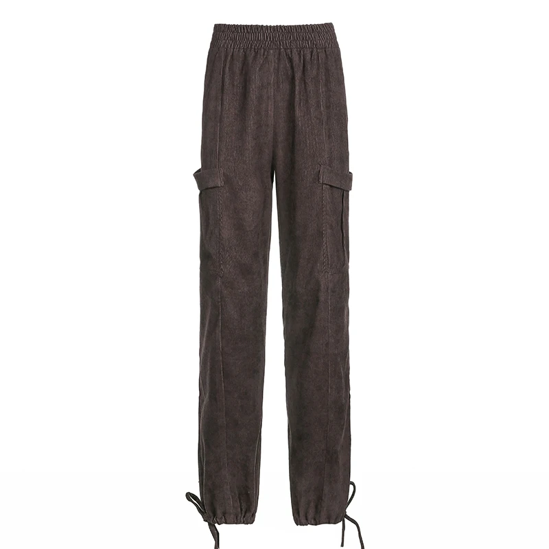 

Streetwear Joggers Women Brown Corduroy Pants Oversized Big Pocket High Waist Sweatpants Harajuku y2k Cargo Pants Cuteandpsycho