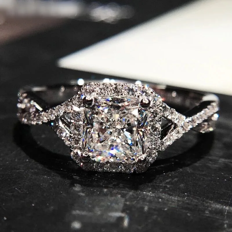 Посеребренное 1.2ct 7 мм AAAAA фианит обручальное кольцо для юбилея изысканное