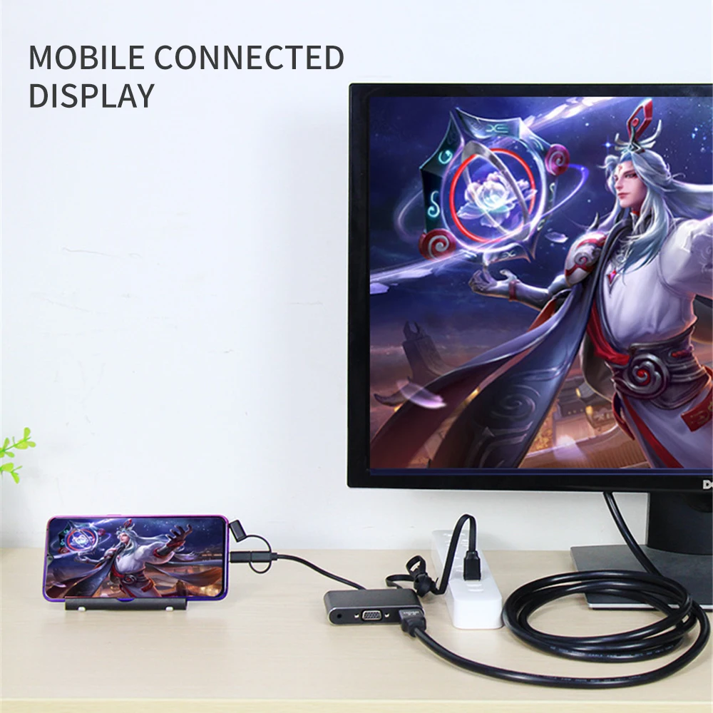 3 в 1 VGA HDMI адаптер кабель проекционный экран для IPhone 11 Pro Max XS XR huawei P20 P30 IOS type C Android к