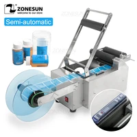 zonesun mt 50 semi automatic glass ampoule vial tin can plastic round bottle labeling machine sticker packaging label applicator