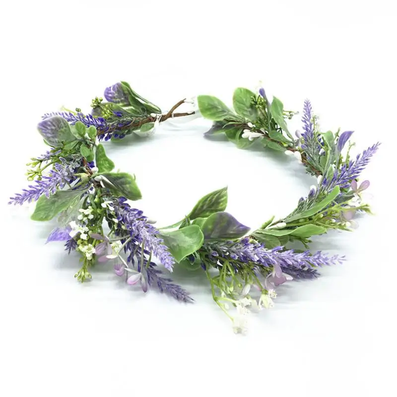 Bridal Flower Crown Artificial Lavender Hair Wreath Floral Headpiece For Beach |