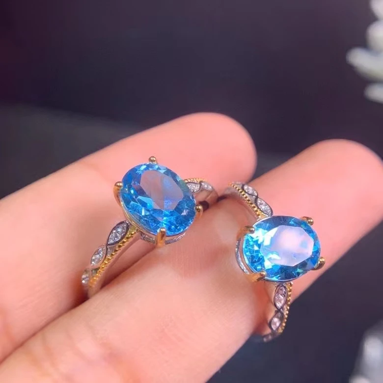 

Новейшее кольцо с голубым топазом 7x9 мм, ювелирные изделия из натурального драгоценного камня для женщин, Подарок на годовщину, реальное искусственное серебро, новый магазин, распродажа