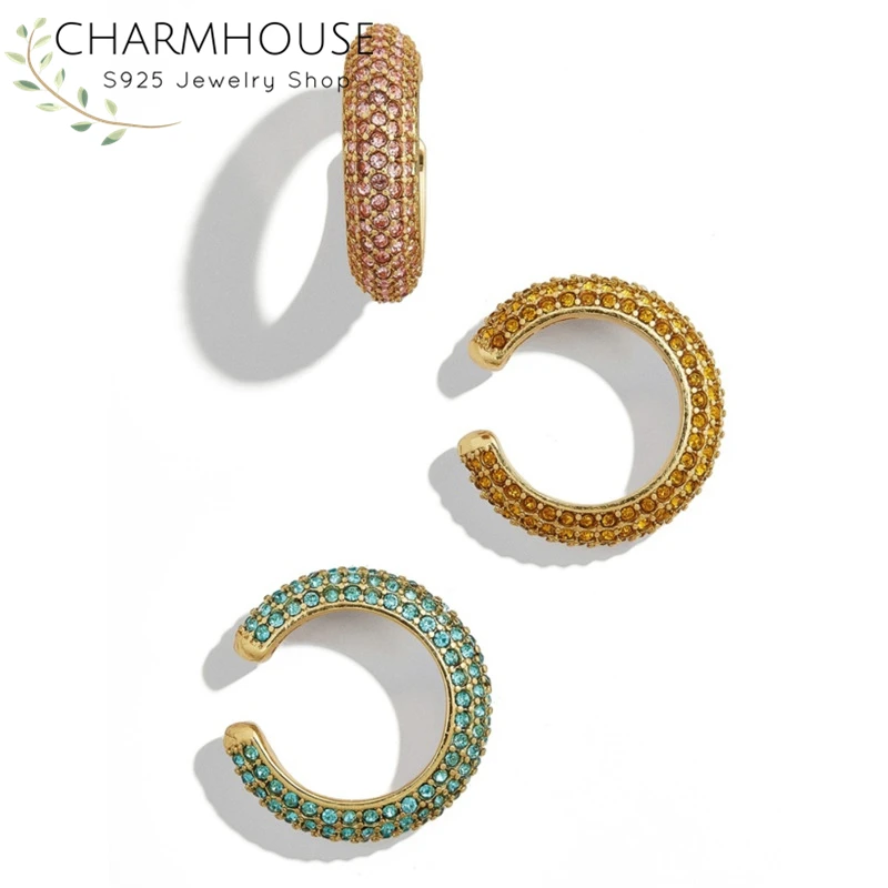 Женские серьги пусеты с цирконием 3 цвета без пирсинга 1 шт.|Серьги-клипсы| |