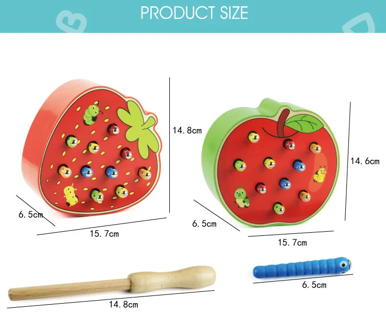 

Baby Wooden Toys 3D Puzzle Early Childhood Educational Toys Catch Worm Game Color Cognitive Magnetic Strawberry Apple