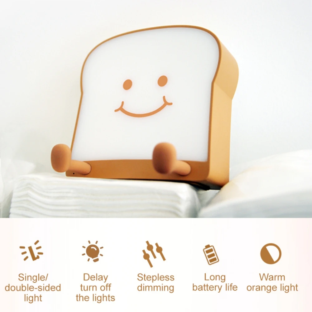 

Greatlizard Creative Gift Cartoon Cute Toast Bread Night Light Mobile Phone Bracket USB Bedroom Bed Head Silicone Night Light