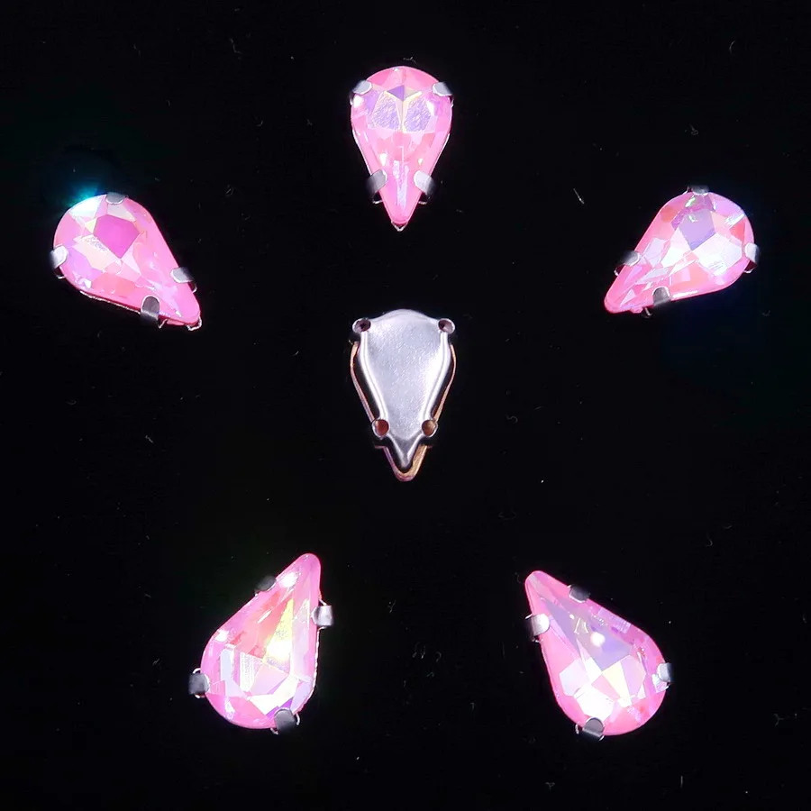 A46 Pink AB Стеклянные хрустальные серебряные коготки 3*6 мм 6*10 мм 8*13 мм форма капли воды груша необычные цвета смешанные пришивные стразы бусины ручной работы diy - Цвет: A46 Pink AB
