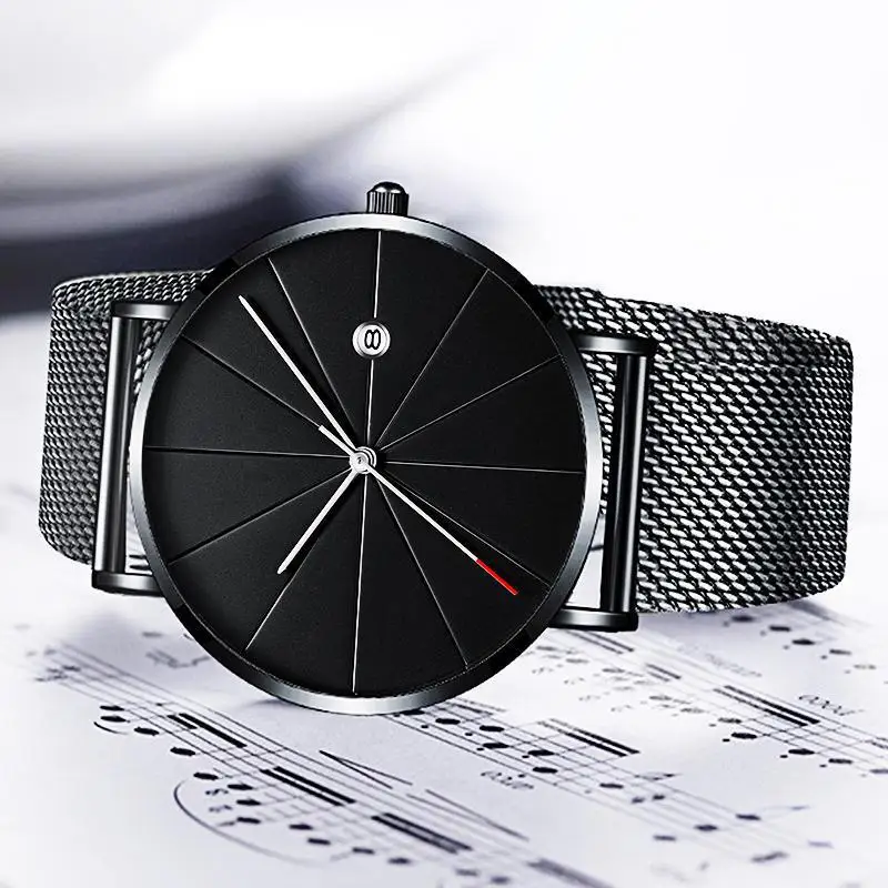 

Minimalist Fashion Trendy Simple Ultra Thin Watches Men Business Casual Stainless Steel Mesh Belt Alloy Dial Quartz Wrist Watch