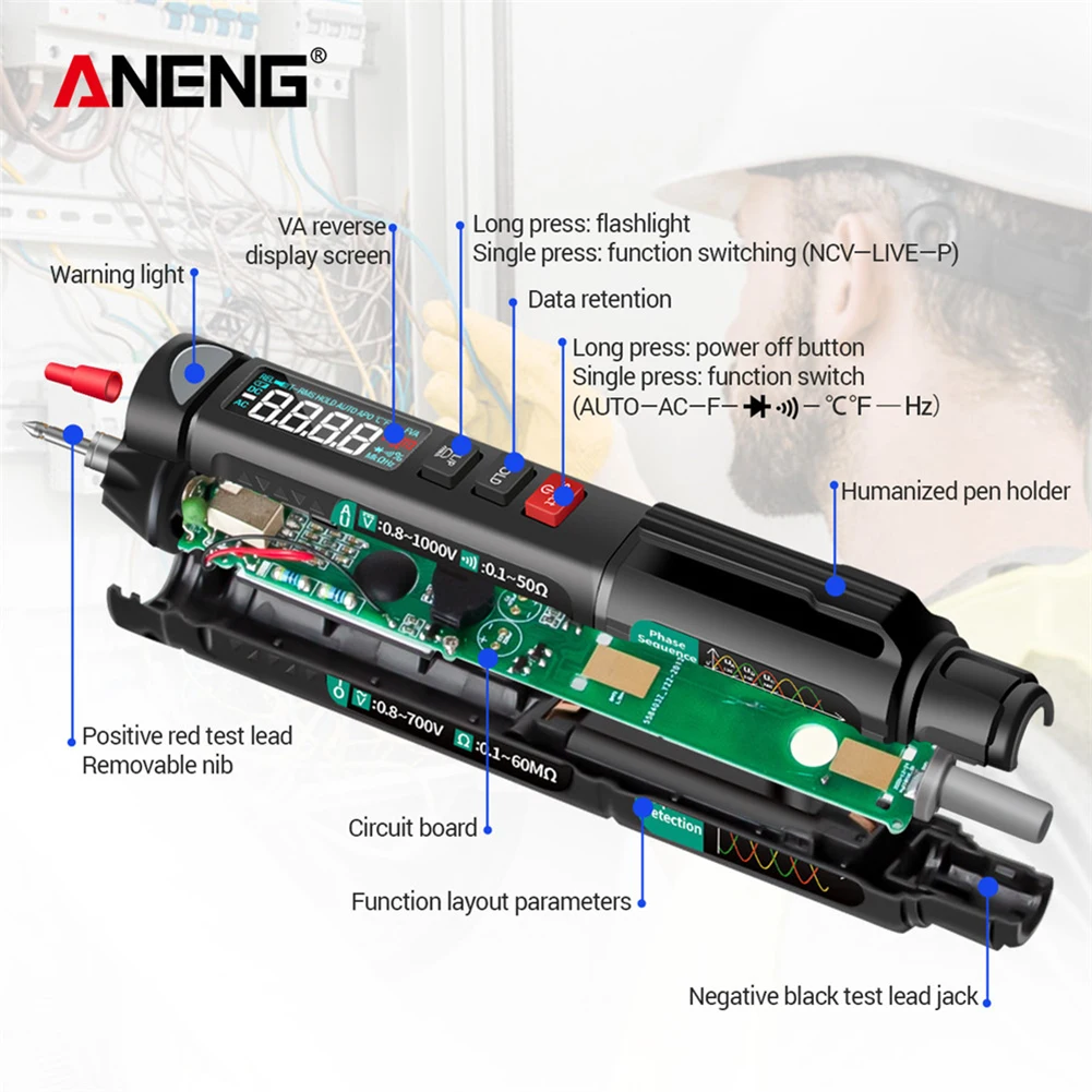 

ANENG Digital NCV Multimeter Pen Type Intelligent 6000 Counts LCD Non Contact AC/DC Voltage Resistance Diode Handheld Tester