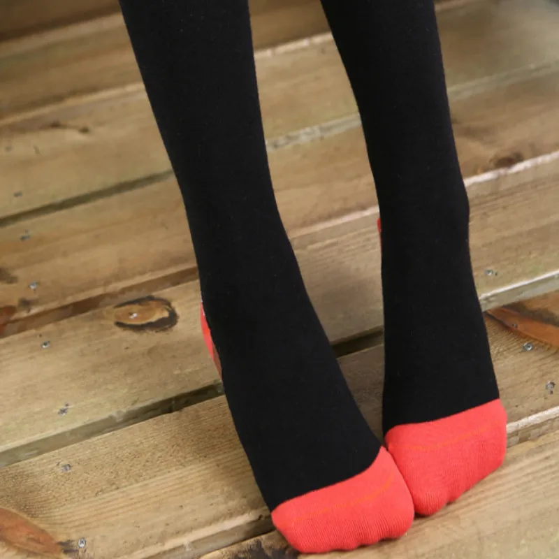 Осенне зимние колготки для девочек 4 цветов Мультяшные двухцветные плотные с