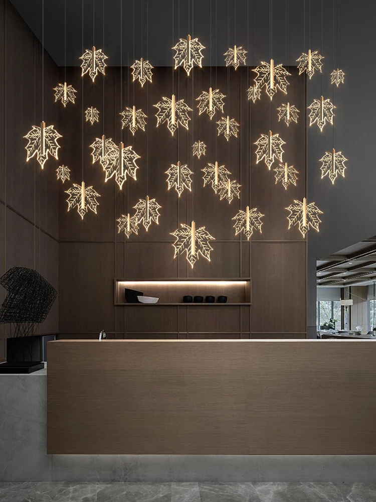 Fiyat Modern Merdiven Avize Otel Lobisinde Villa Spiral Merdiven Avize Dubleks Bina Lobi Akçaağaç Yaprağı Avize Lambaları