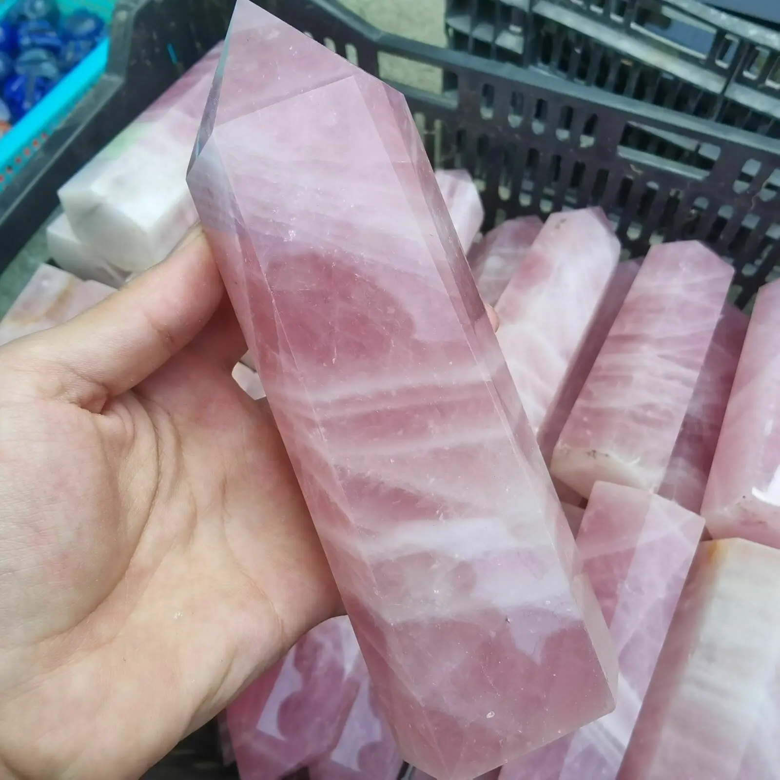 

Natural Rose Quartz Crystal Obelisk Point Wand for Reiki Healing