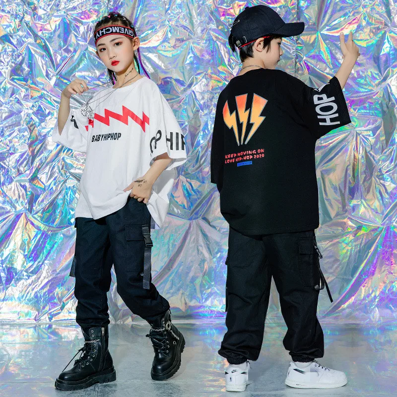 

Kids Cool Hip Hop Street Clothing Graphic Tee T Shirt Cargo Shorts Stage Wear for Girls Boys Jazz Dance Costume Clothes Singer