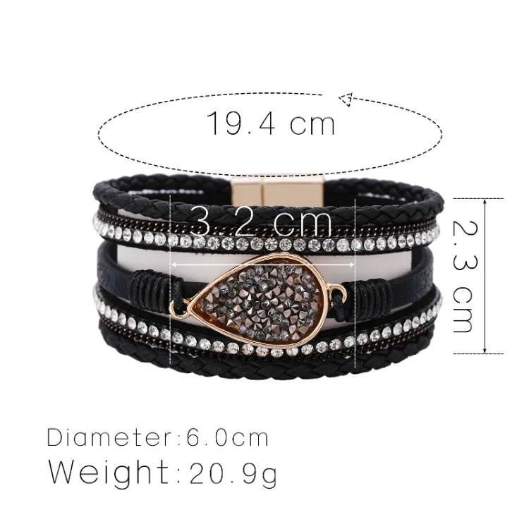 

Boho Style Women's Bracelet Retro Water Drop Diamond Charm Bracelet Multi-layer Magnetic Buckle Cuff Female Bangle Jewelry