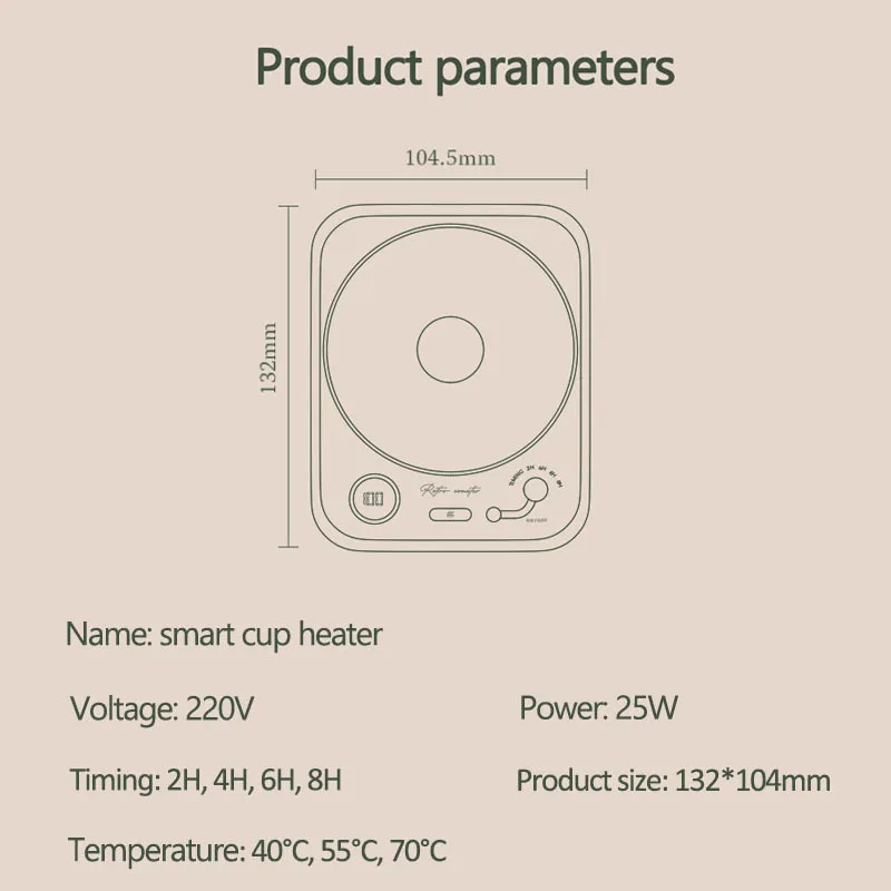 

220V Cup Heater Coffee Mug Warmer Timer Heating Coaster Smart Thermostatic Heating Pad Hot Plate Hot Milk Coffee Cup Warmer 25W