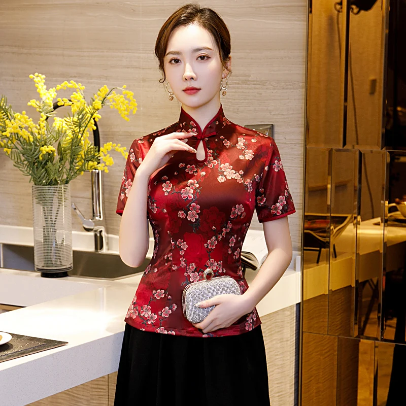 Summer Womens Shirt Tops Traditional Chinese Style Rayon Blouse Lady Mandarin Collar Qipao Mujer Camisa Size S M L XL XXL