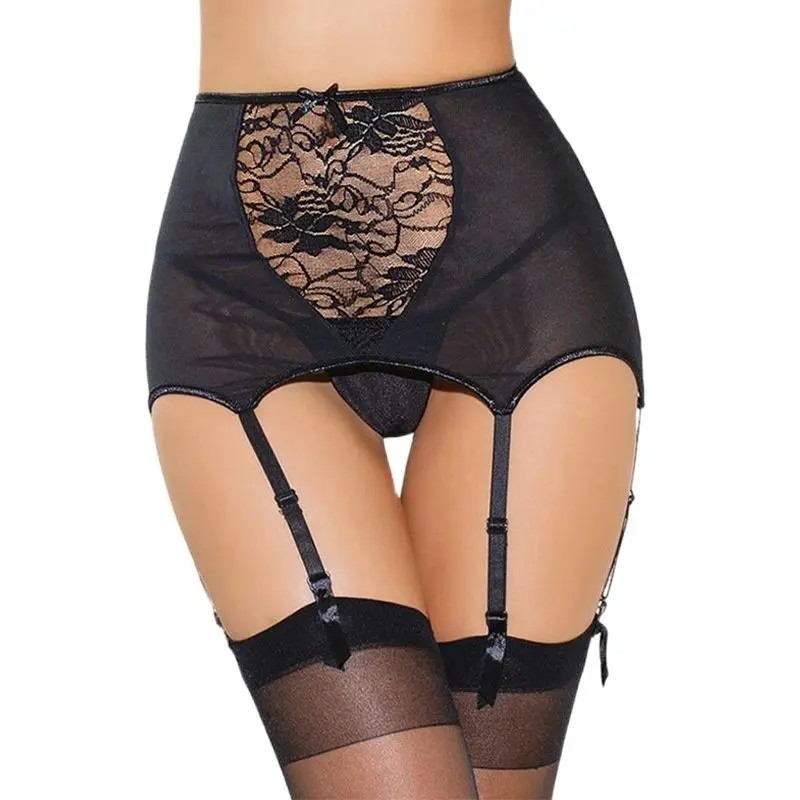 

XXXXXL Underwear High-waisted Lace Hollow-out Garter Belt Sexy Panties Mesh Suspender 6 Strap Clip for Women Stocking/Lingerie