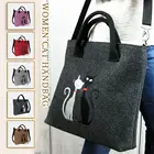 Женская фетровая сумка с принтом кота, сумки через плечо, сумка для покупок, Повседневная сумка для ноутбука