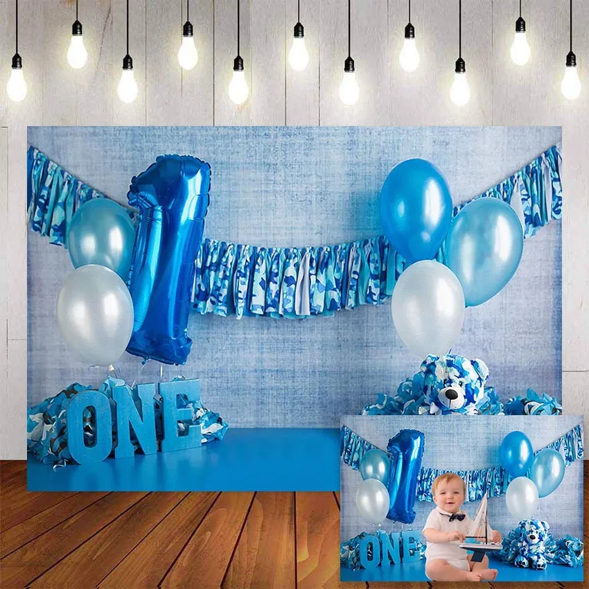 

Фон Mehofond для фотосъемки на 1-й день рождения синие воздушные шары Игрушка Медведь Новорожденный ребенок декорация фон для фотостудии фотосъ...