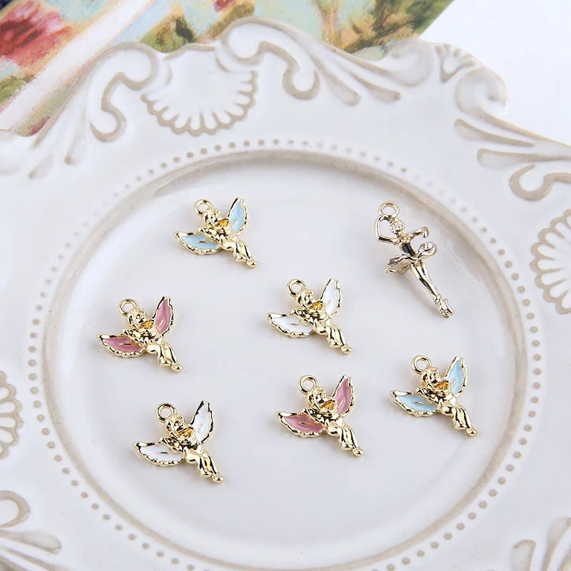 

10PCS /BAG Punk Alloy Hoop Pendant Enamel Angel Shape Nail Rhinestone Charming Pink Blue White Color 3 Hot Nail Art Decoration 1