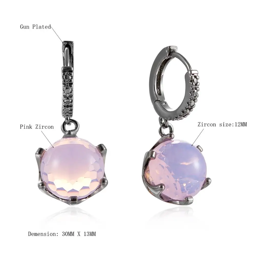 

New arrival Vintage women Earrings black plated with pink stone drop Earrings fashion jewelry free shipping