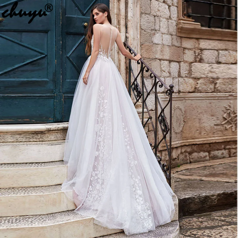 

Jasmine Summer Long Charming Graceful Tulle Bridal Wedding Dresses Sleeveless Appliqued A-line special Occasion