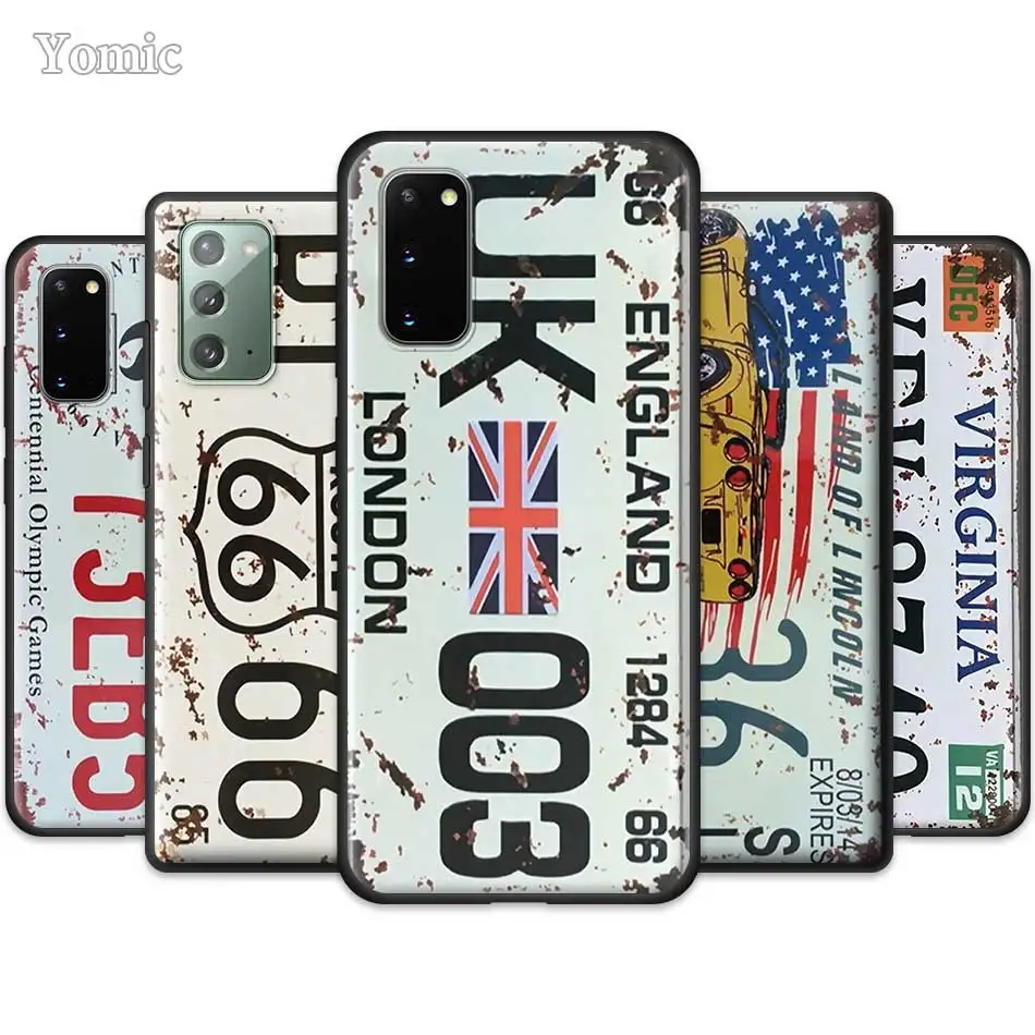 

Phone Case For Samsung Galaxy S20 FE S21 Note 20 Ultra S10 10 Lite S9 Plus S8 S10e Black Soft Cover Retro Funny License Plate