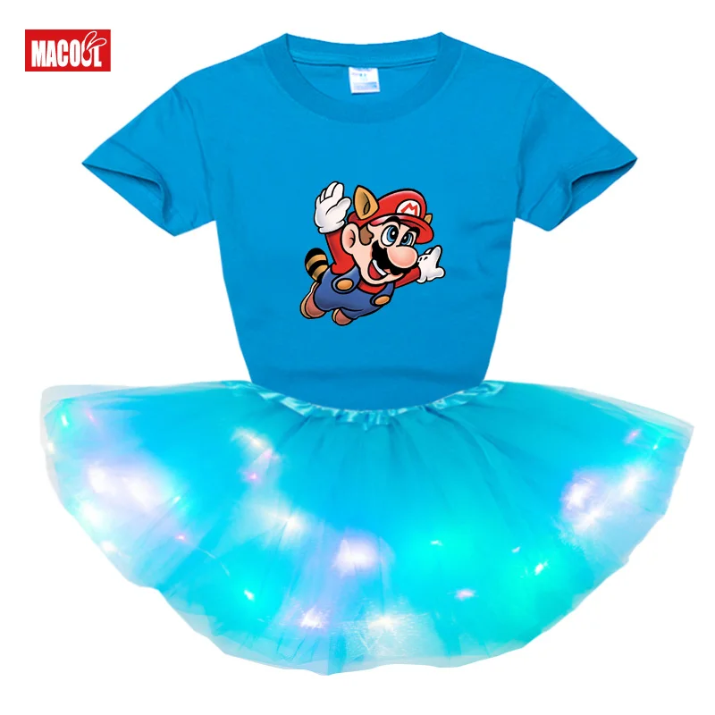 

Girls Tutu Dress Princess +T Shirt Sets Party Tutu Dress Light LED Kids Clothes Children Clothing Toddler Baby Outfit Cute Suit