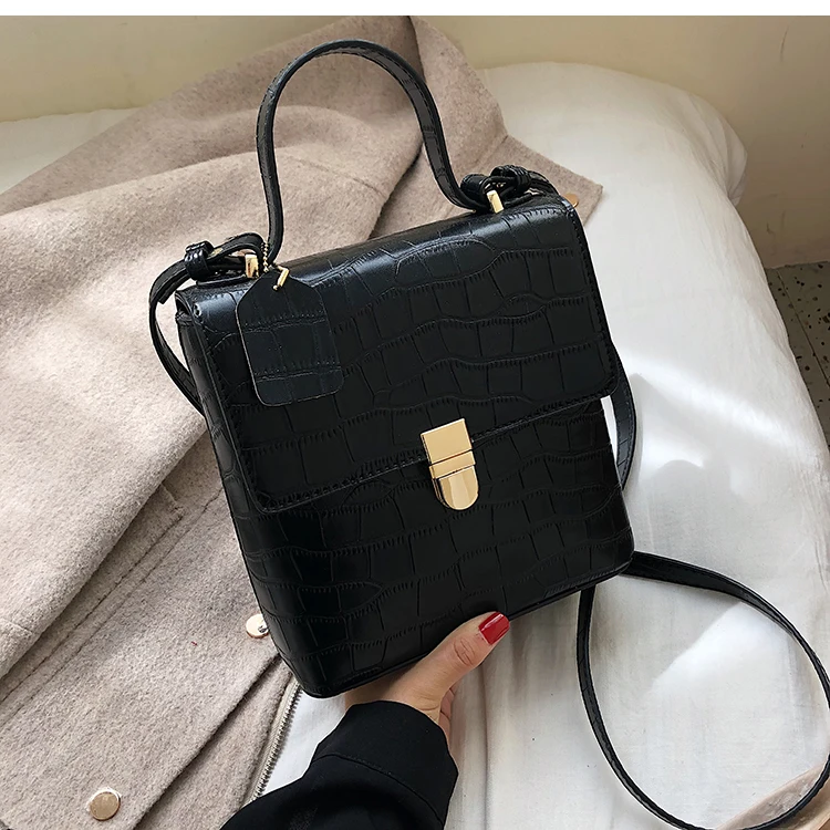 Vintage Fashion Stone pattern Tote bag New High Quality PU Leather Women's Designer Handbag Lock Shoulder Messenger Bag