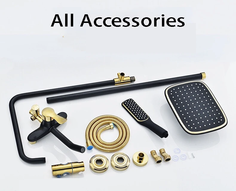 Роскошный черный и золотой душевой набор для ванной комнаты античный смеситель