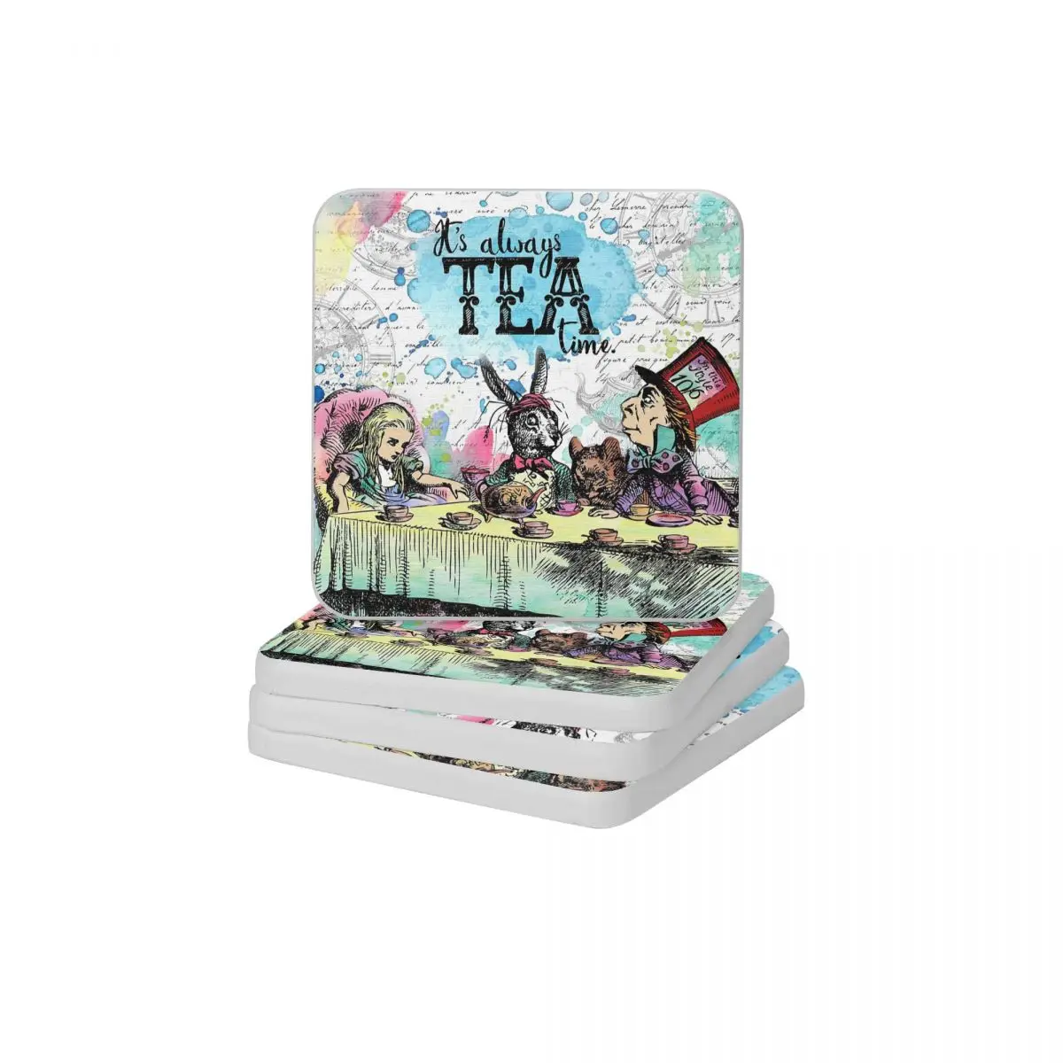 

Alice In Wonderland Tea Time Diatomite Square Round Coaster Multifunction Cup Bonsai Mat Soap Toothbrush Pad 10x10cm