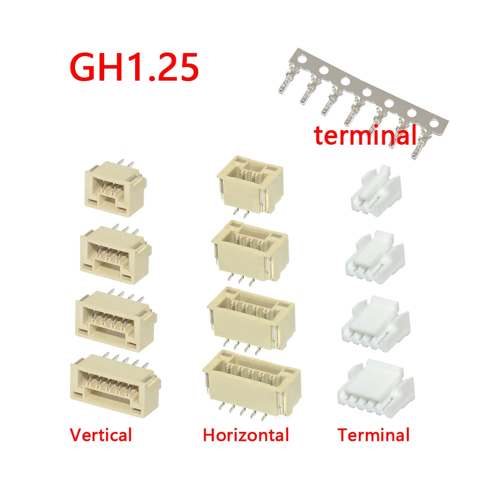 

GH1.25 GH 1.25/1.27 1.25mm with lock Connector Socket Pin Header Vertical Horizontal JST Housing terminal 2 3 4 5 6 7 8 10 p