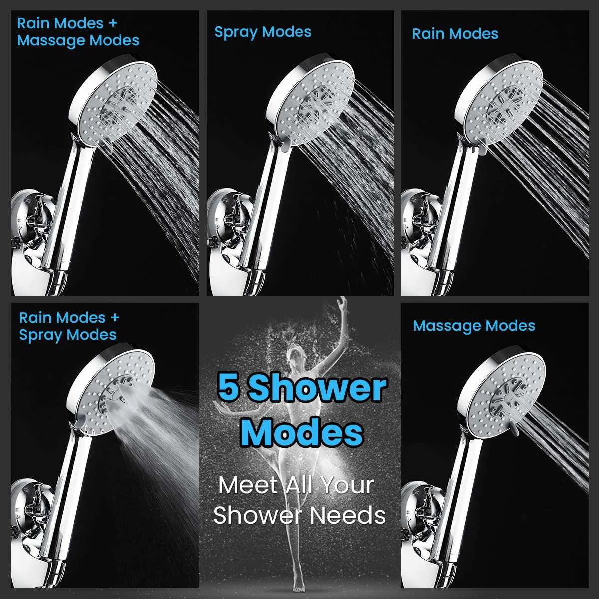 

5Pcs/Set shower head Rainfall Shower Head Stainless Steel Ultra-thin Shower Heads Sprayer Stainless Ultra-thin rainfall shower